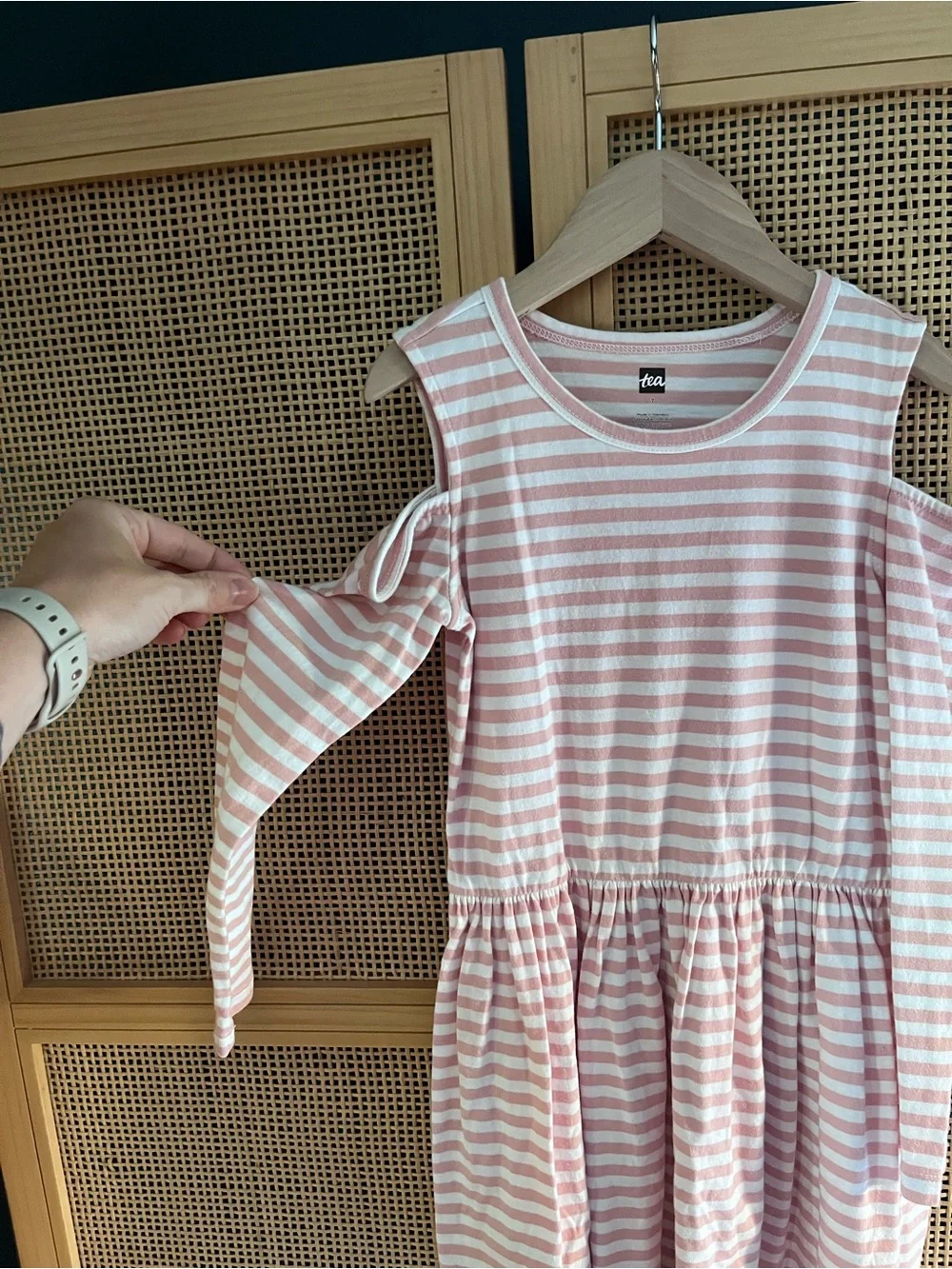 Tea Collection Pink and White Stripe Cold-Shoulder Dress Girls 7